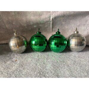 Vintage Bradford Unbreakable Christmas Mirror Ball Ornaments Set Green & Silver